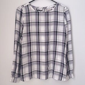 Loft Purple Plaid Blouse Size Medium